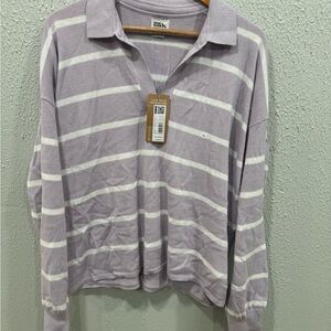 Eddie Bauer Women’s XL Johnny Collar Everyday Lavender Knit Sweater 100% Cotton